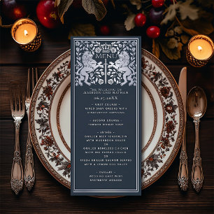 Silver Blue Royal Lion Medieval Sword Wedding Menu