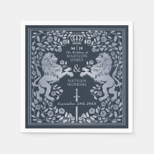 Silver Blue Royal Lion Medieval Sword Wedding Napkins
