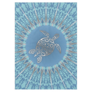 Silver Blue Sea Turtle And Mandala Tablecloth