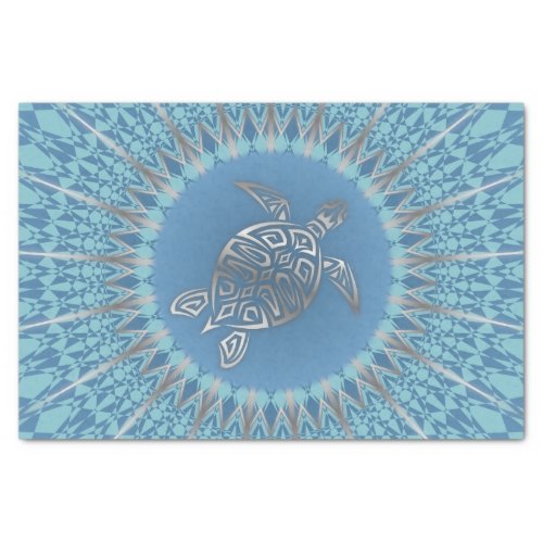Silver Blue Sea Turtle And Mandala Tissue Paper
