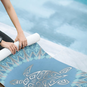 Silver Blue Sea Turtle And Mandala Yoga Mat