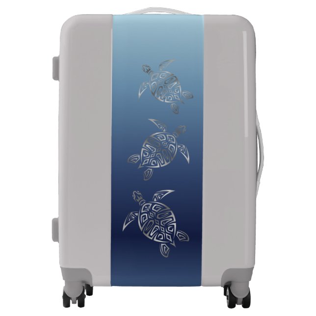 Silver Blue Sea Turtles Tribal Animal Luggage (Front)