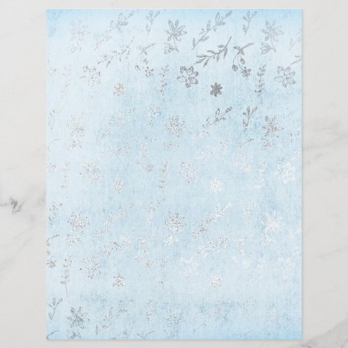 Silver  Blue Shabby Floral Scrapbook Paper