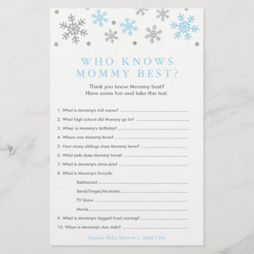 Silver_Blue Snowflake Baby Shower Mommy Game Card