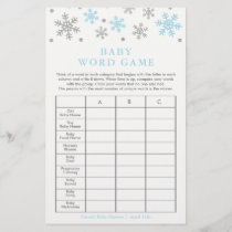 Silver-Blue Snowflake Baby Shower Word Game Card