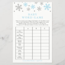 Silver-Blue Snowflake Baby Shower Word Game Card
