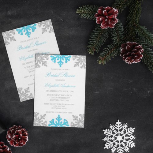 Silver Blue Snowflake Bridal Shower Invitation