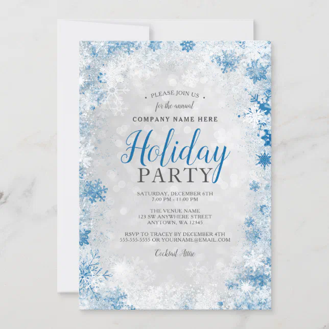 Silver Blue Snowflake Corporate Holiday Party Invitation | Zazzle