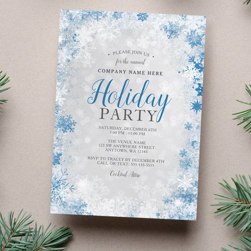 Silver Blue Snowflake Corporate Holiday Party Invitation