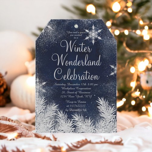 Silver blue snowflake corporate winter wonderland invitation