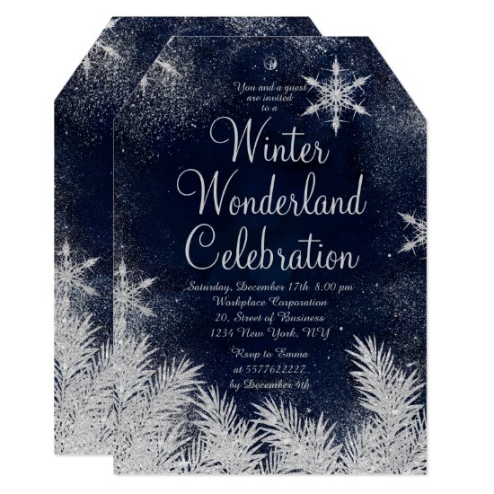 Silver blue snowflake corporate winter wonderland invitation