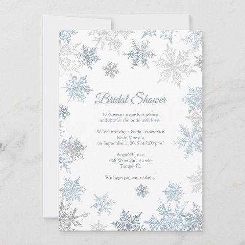 Silver Blue Snowflake Elegant Winter Bridal Shower Invitation