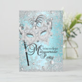 Silver Blue Snowflake Mask Masquerade Quinceanera Invitation (Standing Front)