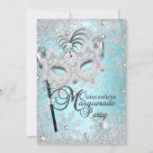 Silver Blue Snowflake Mask Masquerade Quinceanera Invitation (Front)