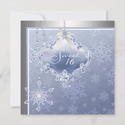 Silver Blue Snowflake Sweet Sixteen Birthday Invitations