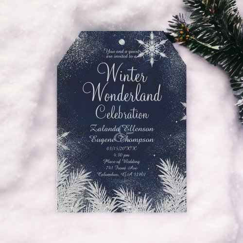 Silver blue snowflake wedding winter wonderland invitation
