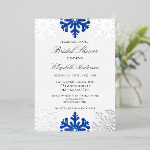 Silver Blue Snowflake Winter Bridal Shower Foil Invitation