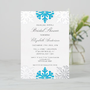 Silver Blue Snowflake Winter Bridal Shower Foil Invitation