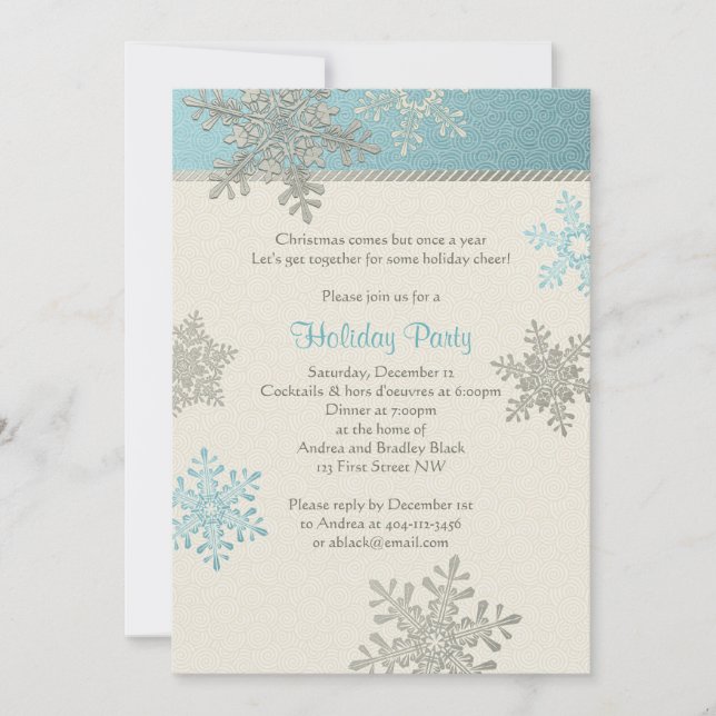 Silver Blue Snowflake Winter Christmas Holiday Invitation (Front)