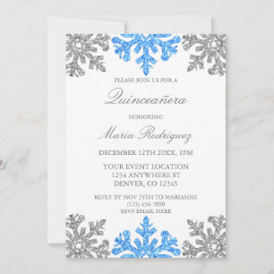 Silver Blue Snowflake Winter Quinceanera Invitation