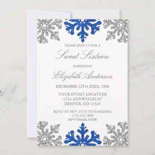 Silver Blue Snowflake Winter Sweet 16 Invitation