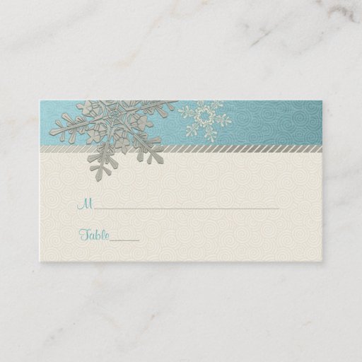 Customizable Silver Blue Snowflake Winter Wedding Place Cards Business Card Templates