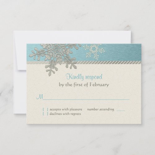 Silver Blue Snowflake Winter Wedding Reply Card