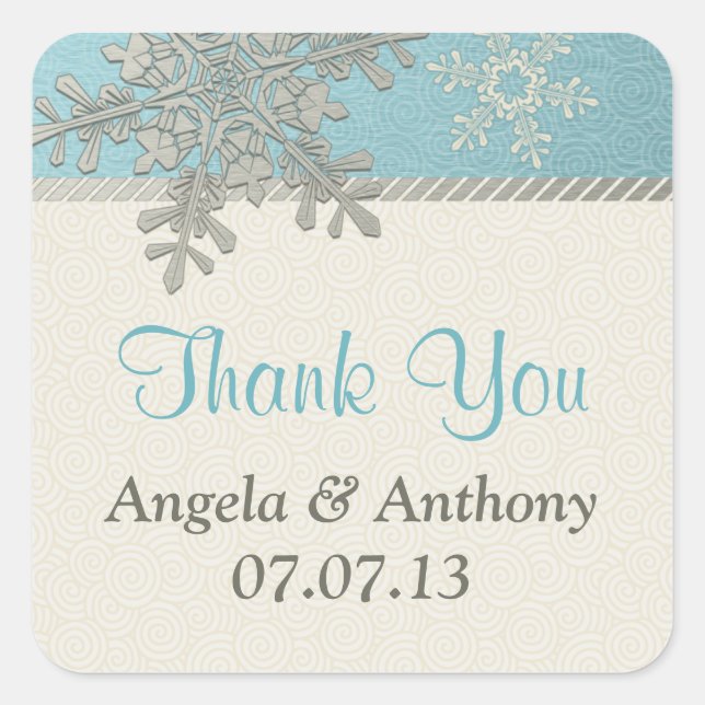 Silver Blue Snowflake Winter Wedding Stickers (Front)