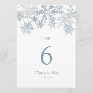 Silver Blue Snowflake Winter Wedding Table Numbers