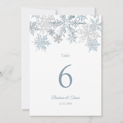 Silver Blue Snowflake Winter Wedding Table Numbers