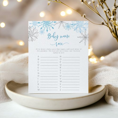 Silver blue snowflakes baby name race game