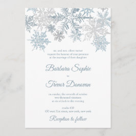 Silver Blue Snowflakes Christmas Winter Wedding Invitation