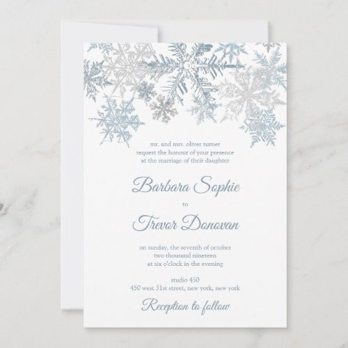 Silver Blue Snowflakes Christmas Winter Wedding Invitation