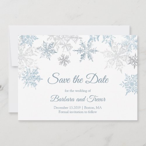 Silver Blue Snowflakes Christmas Winter Wedding Save The Date