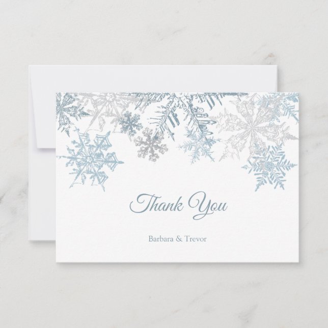 Silver Blue Snowflakes Christmas Winter Wedding Thank You Card (Front)