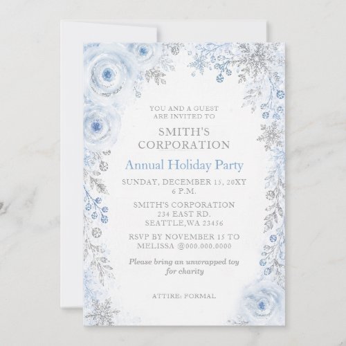 Silver Blue Snowflakes Corporate Holiday Party Invitation