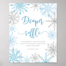 Silver blue snowflakes Diaper raffle Poster