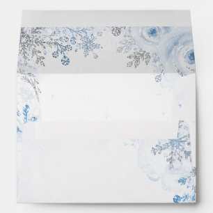 Silver Blue Snowflakes Floral Winter Wedding Envelope
