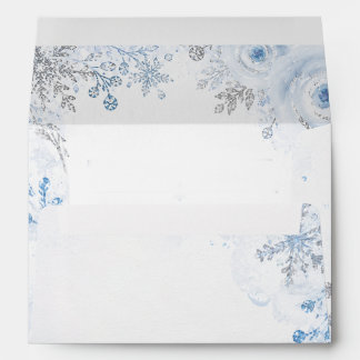 Silver Blue Snowflakes Floral Winter Wedding Envelope