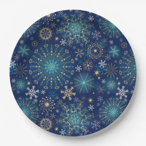 Silver blue snowflakes paper plates