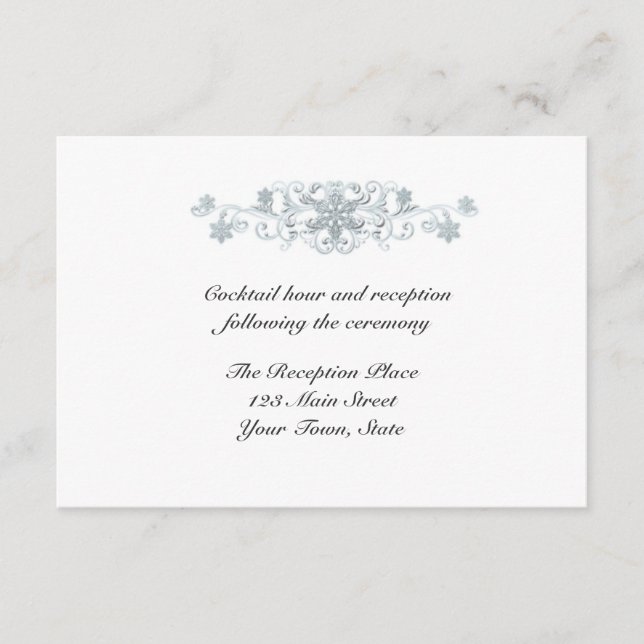Silver Blue Snowflakes Reception Card (Front)