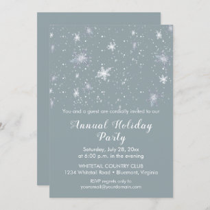 Silver Blue Snowflakes Snow Christmas Party Invitation