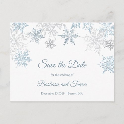 Silver Blue Snowflakes Winter Save the Date Announcement Postcard