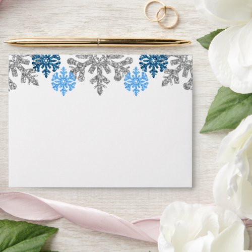 Silver Blue Snowflakes Winter Wedding Envelope