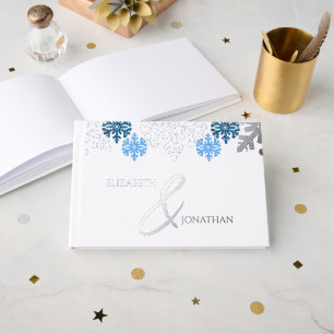 Silver Blue Snowflakes Winter Wedding Foil Guest Book