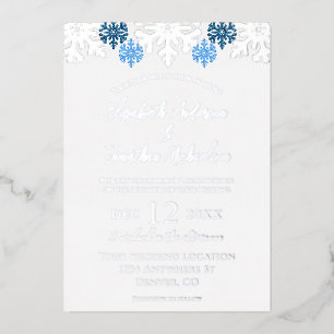 Silver Blue Snowflakes Winter Wedding Foil Invitation
