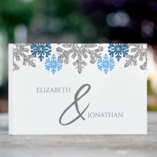 Silver Blue Snowflakes Winter Wedding Guest Book