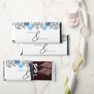 Silver Blue Snowflakes Winter Wedding Hershey Bar Favors