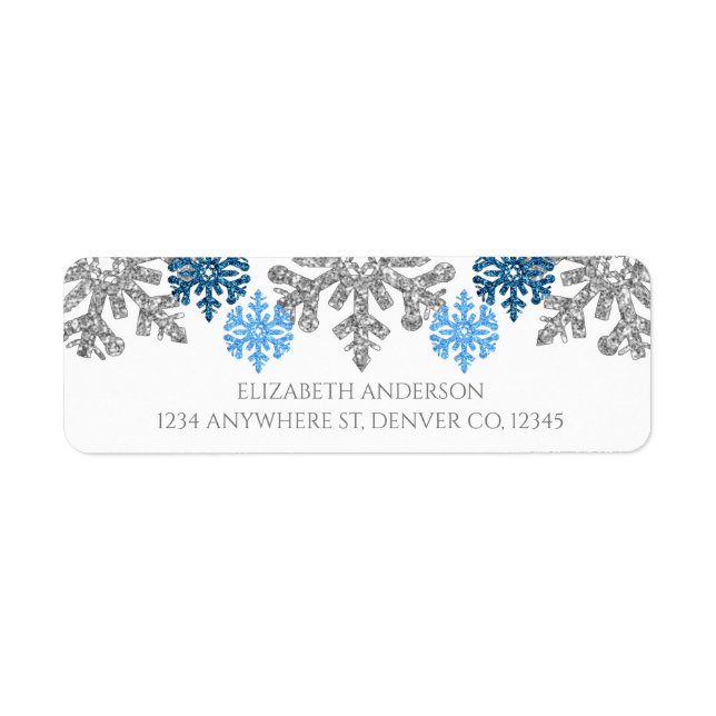 Silver Blue Snowflakes Winter Wedding Label (Front)