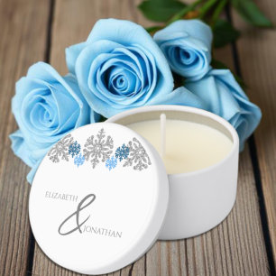 Silver Blue Snowflakes Winter Wedding Mini Candle Favors